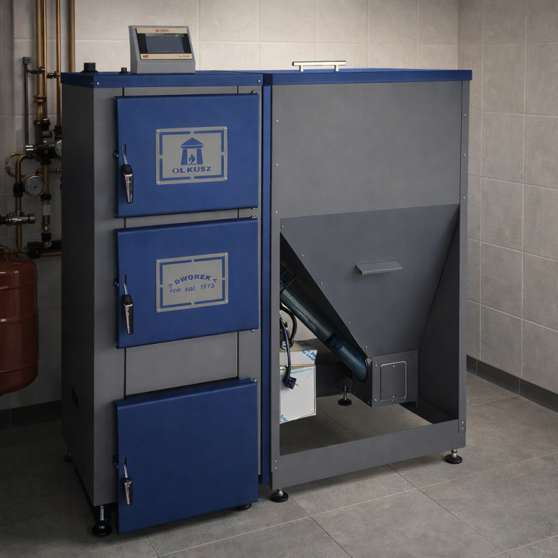 Kocioł na pellet Dworek Bio Comfort Blue 10 kW – montaż