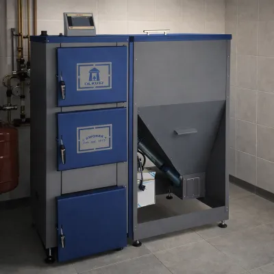 Kocioł na pellet Dworek Bio Comfort Blue 25 kW – montaż